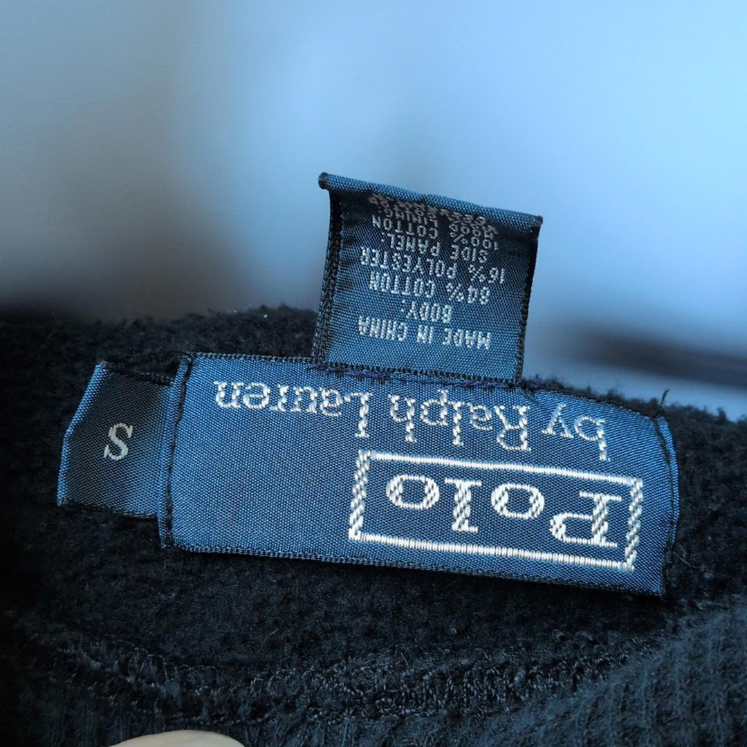 Men's**Distressed** Polo Ralph Lauren Vintage Big Pony Black Hoodie  - Small