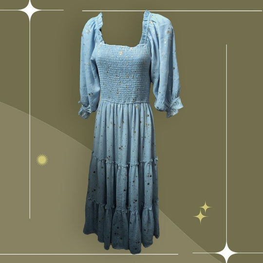 Ivy City Co Starry Nights Midi Dress In Light Blue