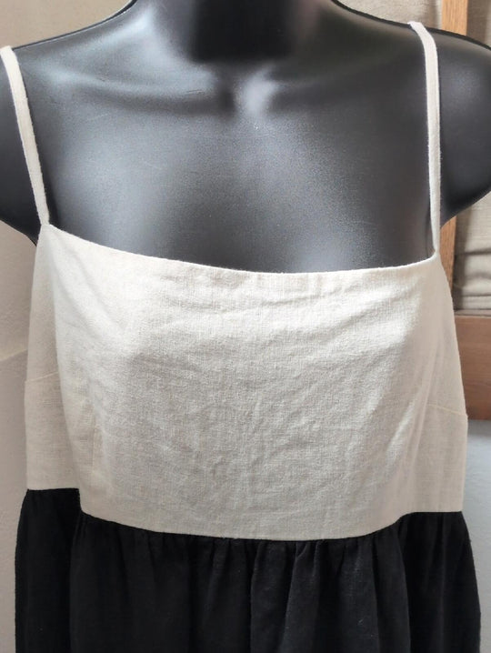 Abercrombie And Fitch Tie Back Maxi Dress In Creme And Black  - Large