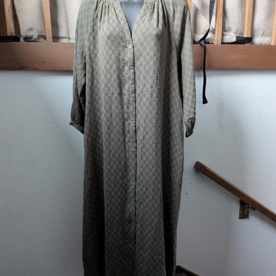 Neuflora Checkered Tie Gingham Dress In Sage Green - XS