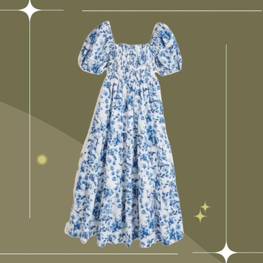 Abercrombie And Fitch Smocked Blue Floral Dress - XS