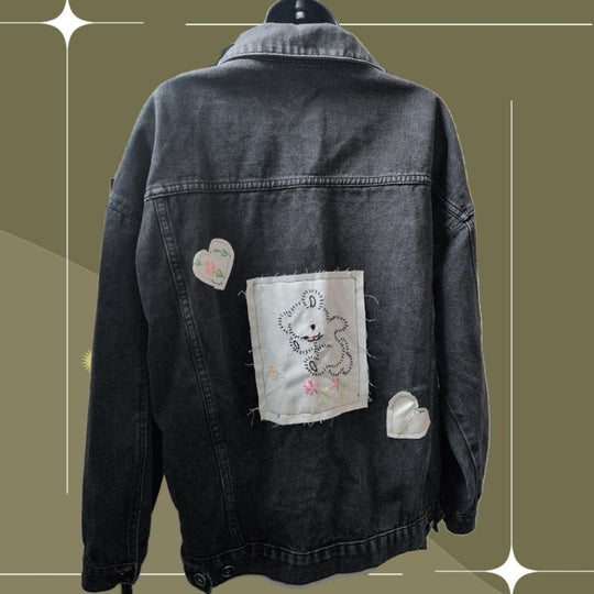 Upcycled By Unpacka Embroidered Vintage Bear Jacket - Medium