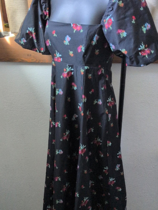 Hill House Matilda Dress Black Ikat Taffeta - XS