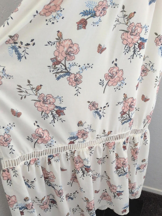 Abercrombie And Fitch Creme Bird And Butterfly Floral Maxi Dress - XSP