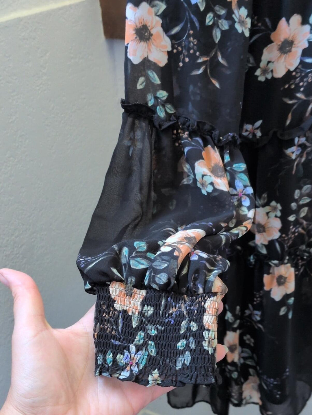 Azalea High Neck Dark Floral Long Sleeve Mini Dress - S