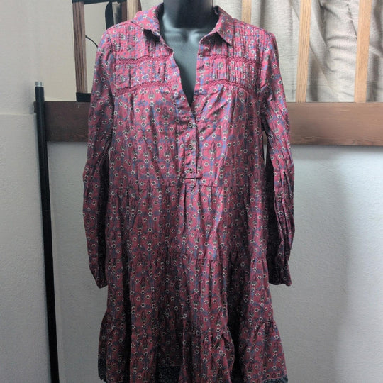 Anthropologie Diyana Tiered Tunic Dress In Burgundy Floral  - Large