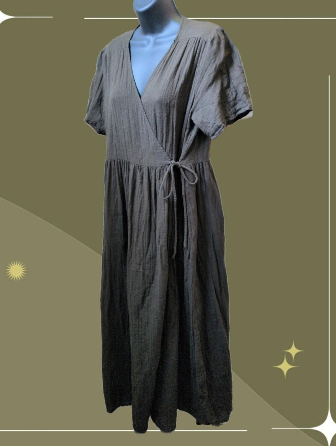 Neuflora Cotton Wrap Dress In Chocolate Brown - Medium