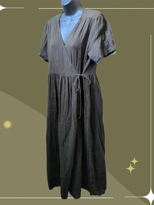 Neuflora Cotton Wrap Dress In Chocolate Brown - Medium
