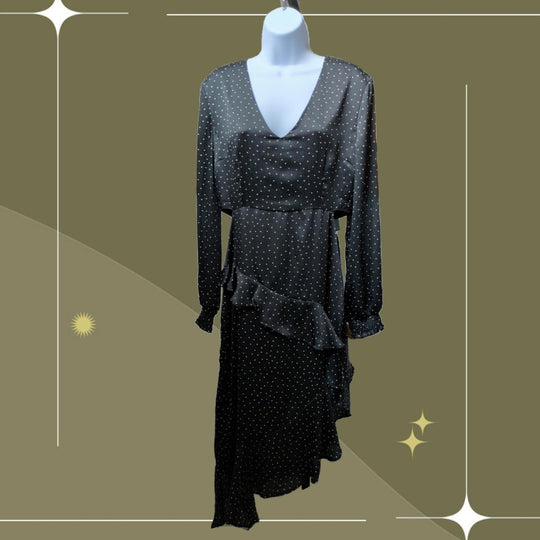 Isalis Cut Out Asymmetrical Midi Dress In Black Polka dot