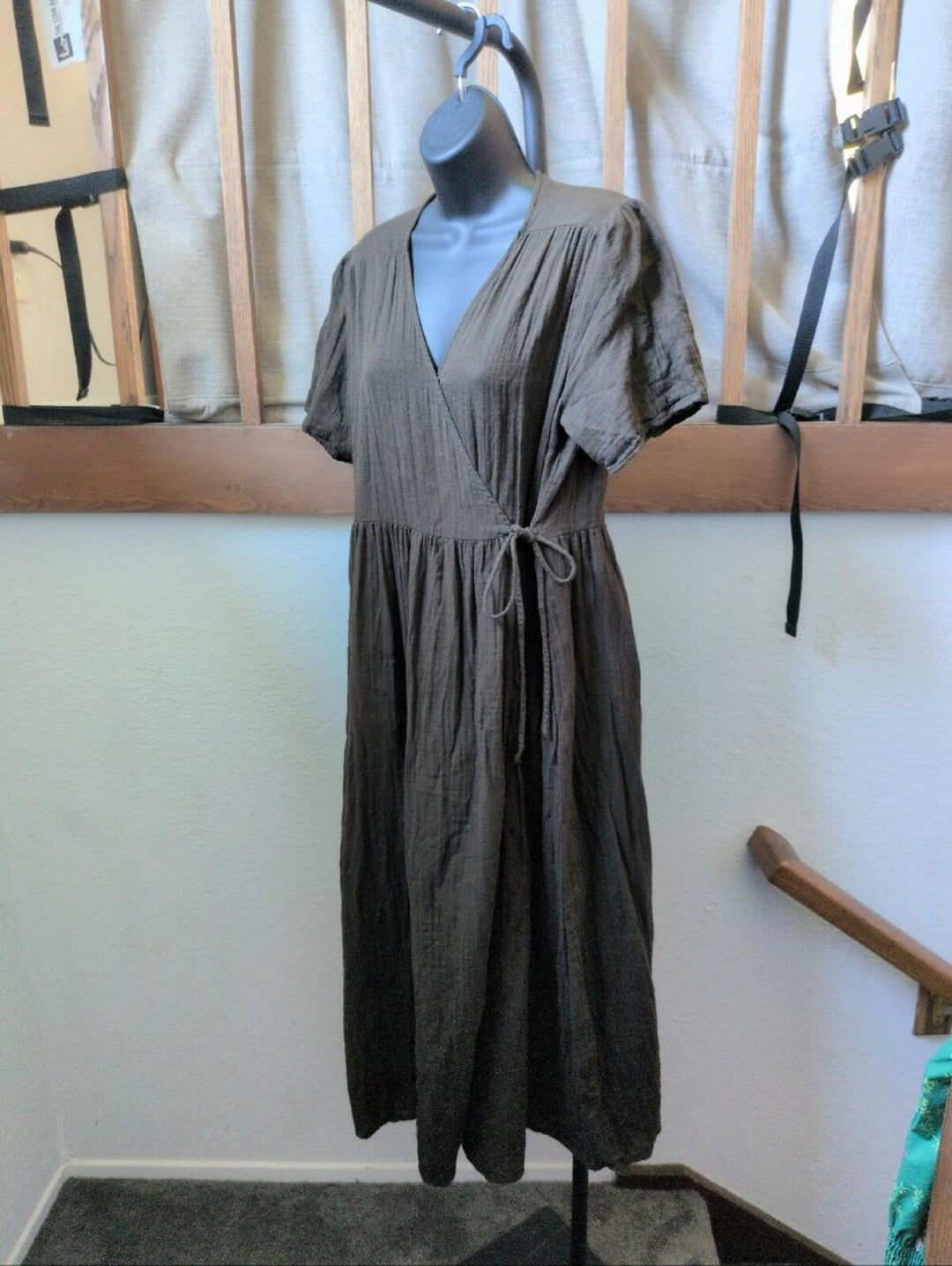 Neuflora Cotton Wrap Dress In Chocolate Brown - Medium