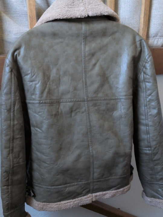 'Madden'  olive Vegan Shearling Aviator Jacket from House of CB - Large