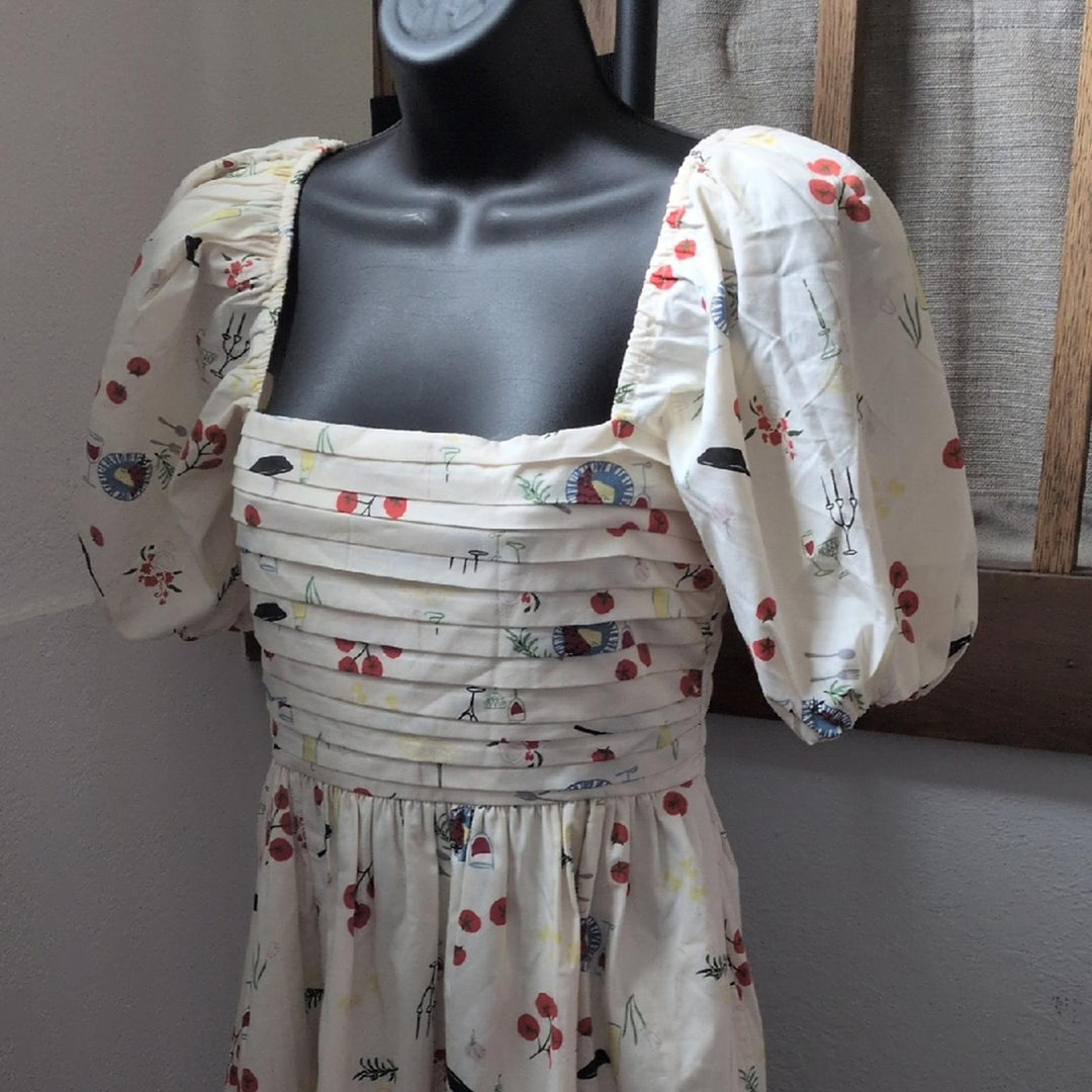 Abercrombie Emerson Puff Sleeve Midi Dress In Tuscan Food Print - XSP