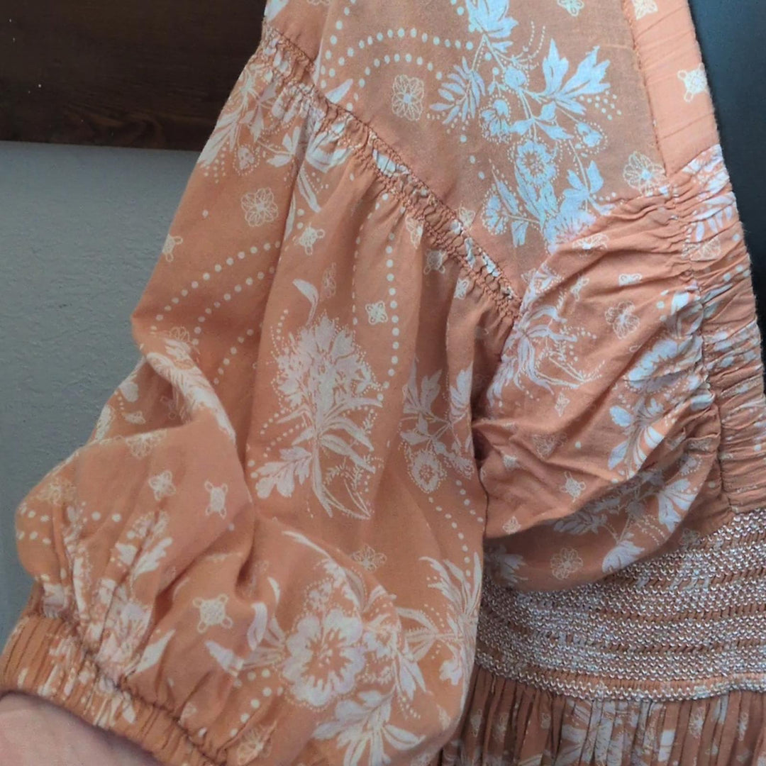 Free People Golden Hour Maxi Dress In Sable Size S *Sleeve Stitched Error*