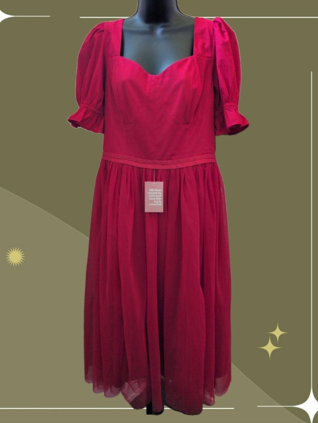 Red tulle puff-sleeve fit-and-flare dress by Ivy City Co - Large