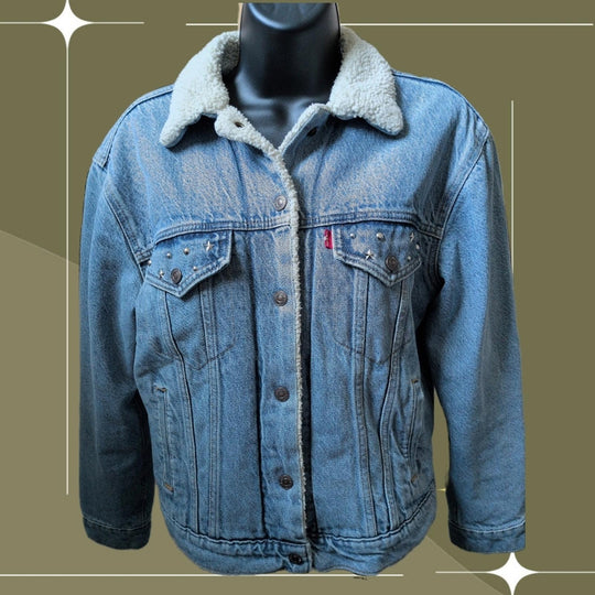 Levi's Women's Sherpa Jean Jacket With Star Grommet Detailing