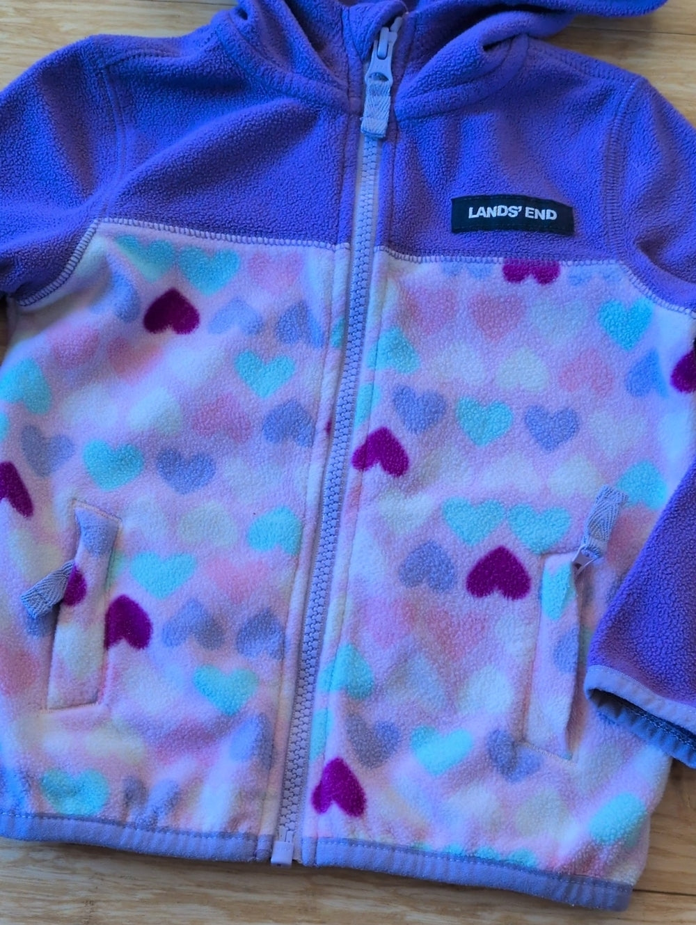 Land's End Fleece Hearts Zip Up Sweater Jacket - 2T