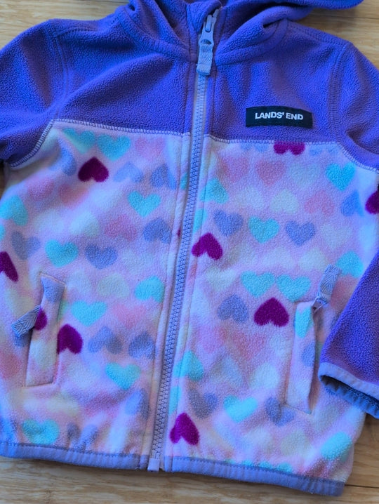 Land's End Fleece Hearts Zip Up Sweater Jacket - 2T