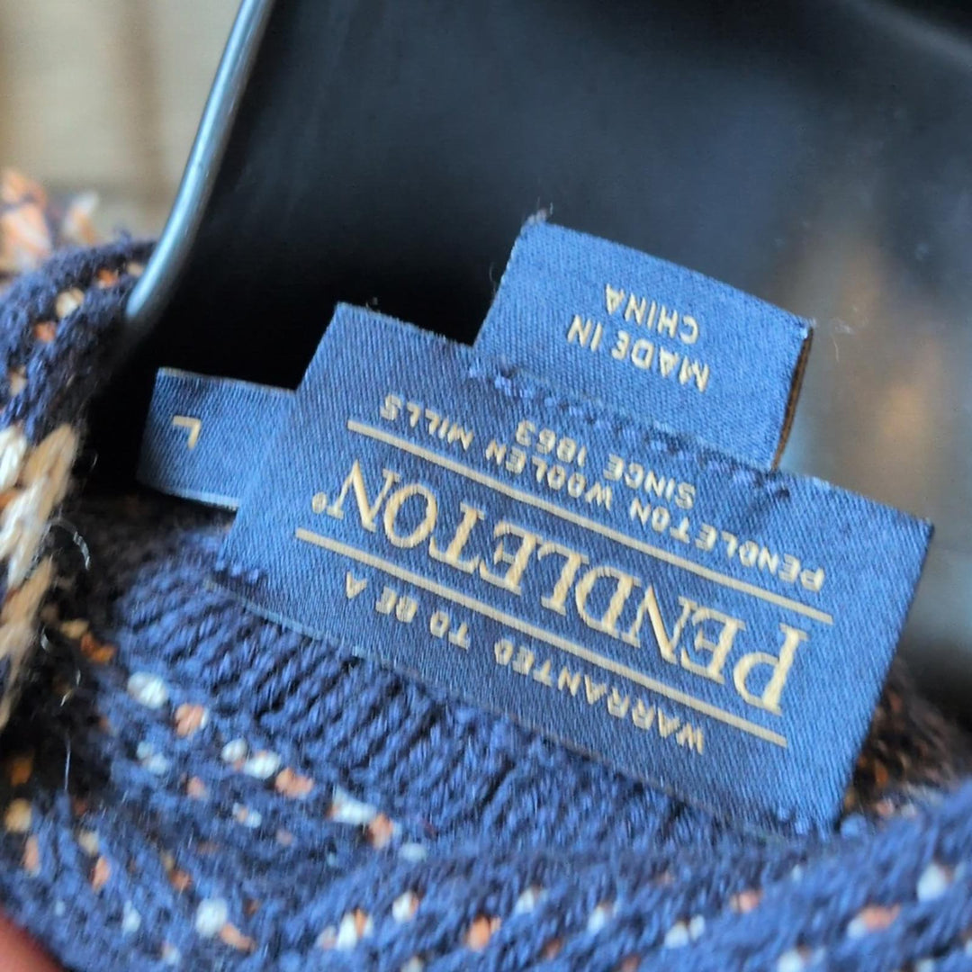 Pendleton Fringe Shawl Geometric Navy Cardigan - Large