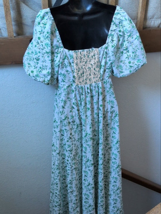 Hill House X La Coqueta Matilda Green Bird Floral Nap Dress Size M