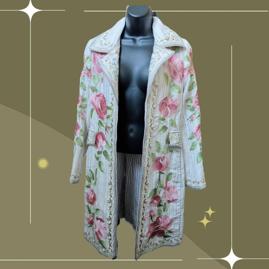 Biya Johnny Was Pink Embroidered Rose Coat - Small