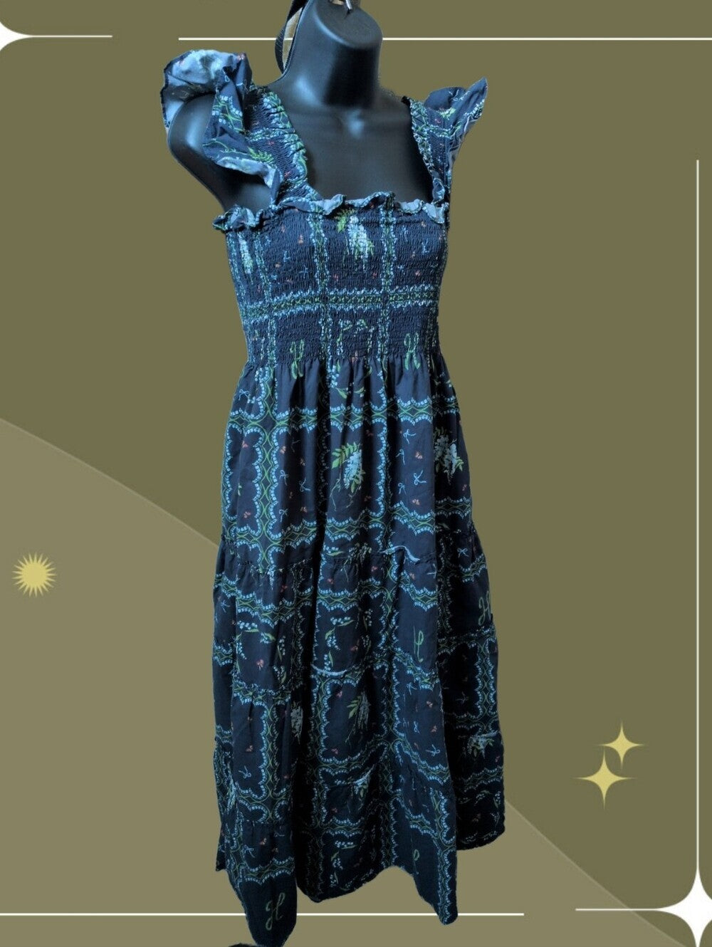 Hill House Home Midi Ellie Nap Dress Trailing Fern / Navy Multi pattern - Small