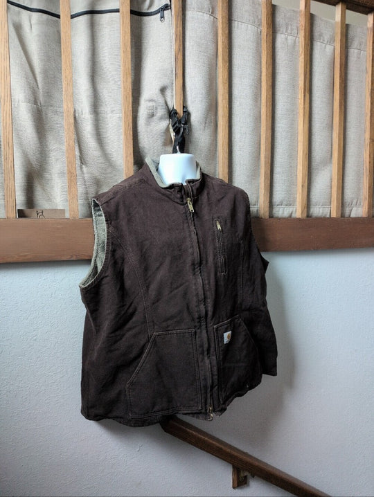 Women's Canvas Dark Brown Sherpa Carhartt Vest Size 3x