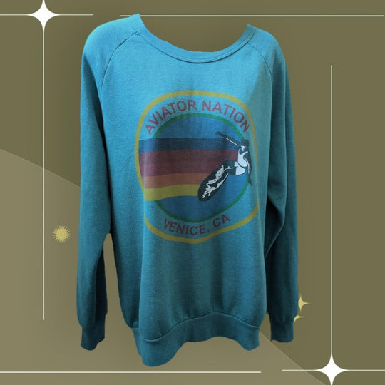 Aviator Nation Teal Venice California Crew Neck