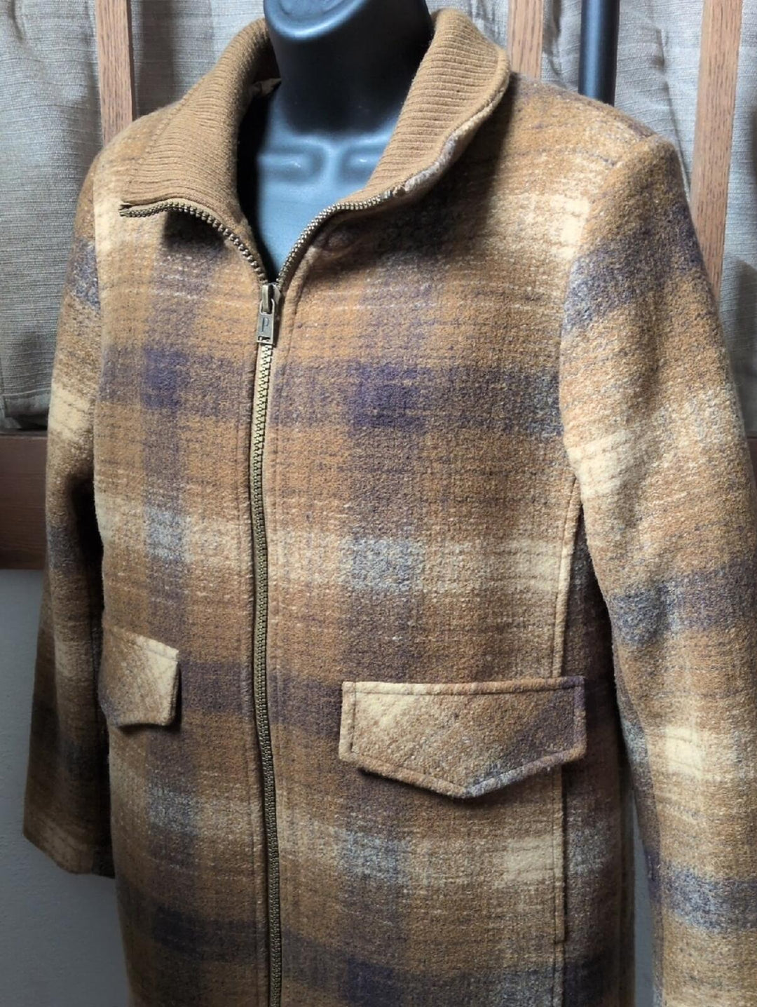 Pendleton Plaid Wool Tan Zip Up Coat - S