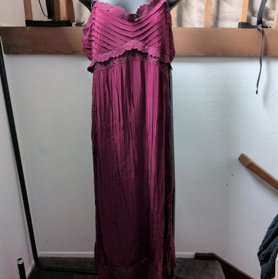 Farm Rio Lace Trim Burgundy Dress - Large