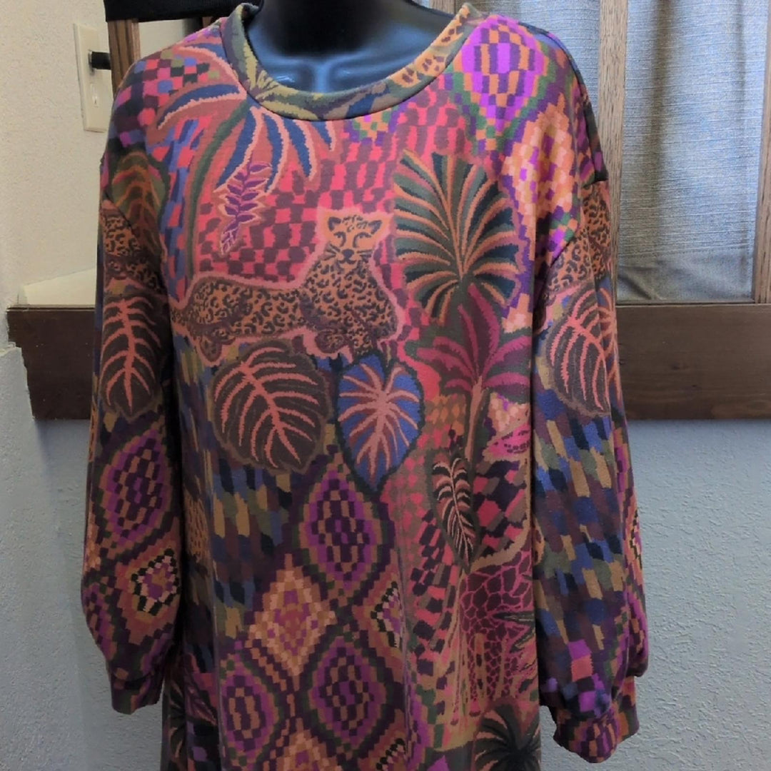 Farm Rio Jungle Animals Tapestry Sweatshirt Dress - Medium