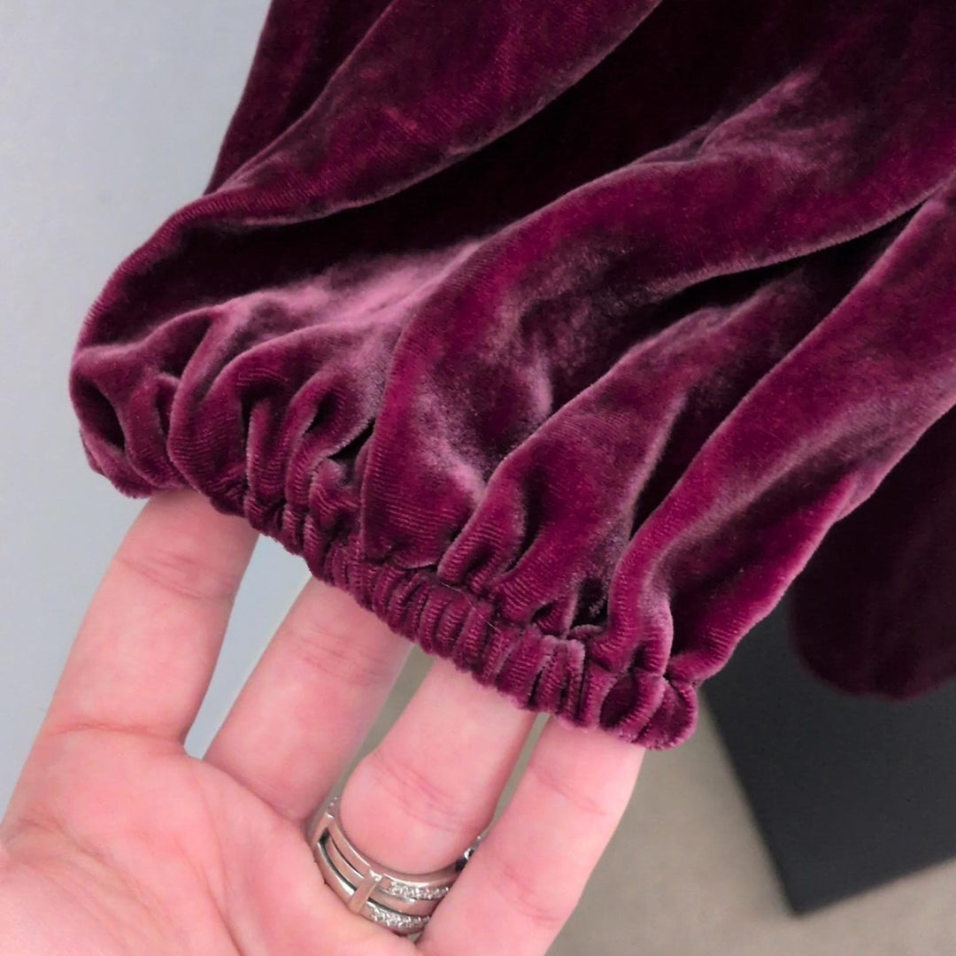 Hill House Long Sleeve  Burgundy Velvet Jasmine Dress - Medium