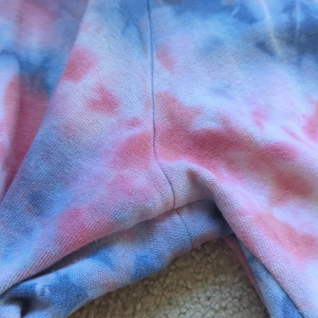Aviator Nation light weight tie dye jogger sweatpants red and blue