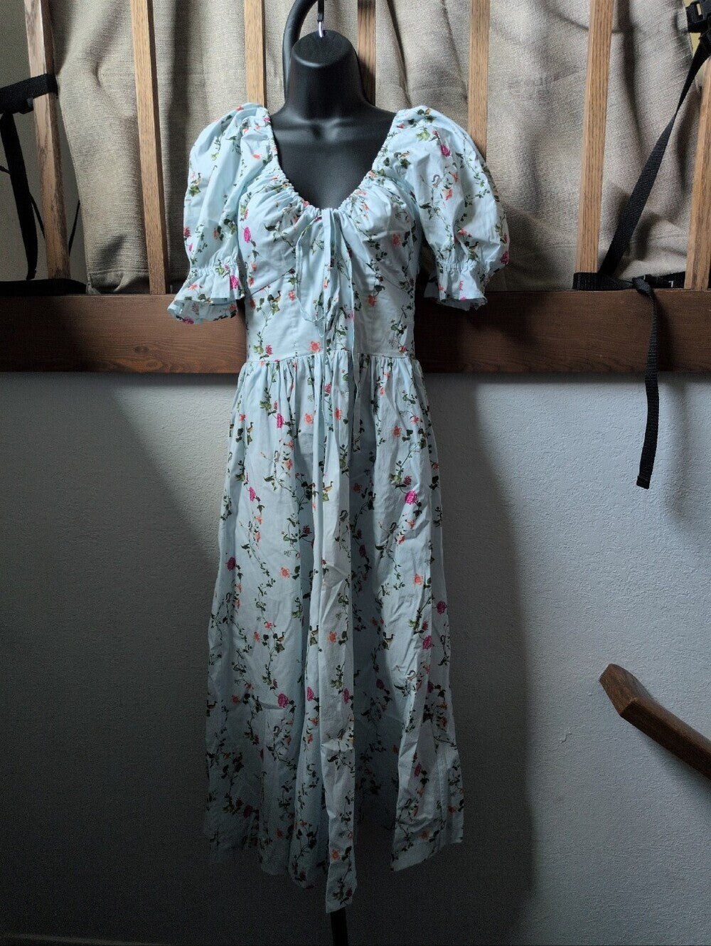 Hill House Ophelia Short Sleeve Nap Dress In Pond Floral - XS
