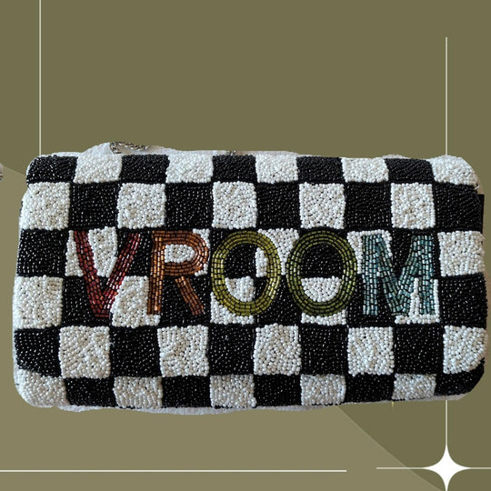 Tiana NY Vroom Beaded Clutch With Silver Chain