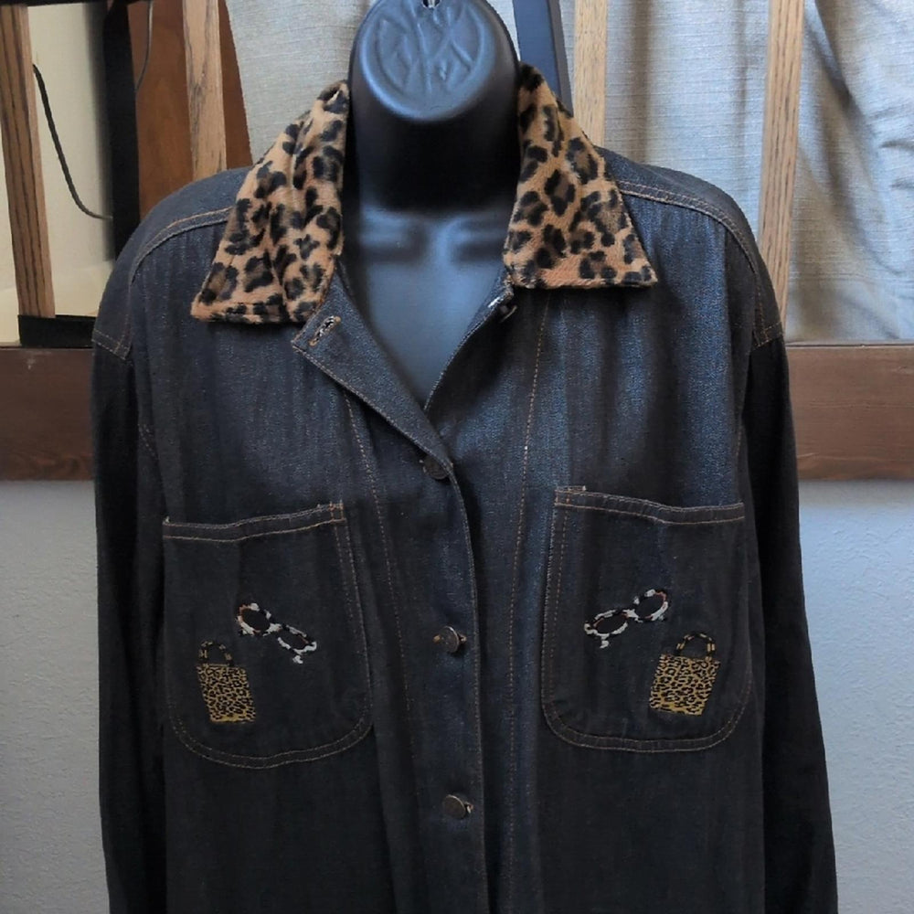 Casey Coleman Rare Embroidered Vintage Leopard Accessory Print Chore Jacket  - M/L