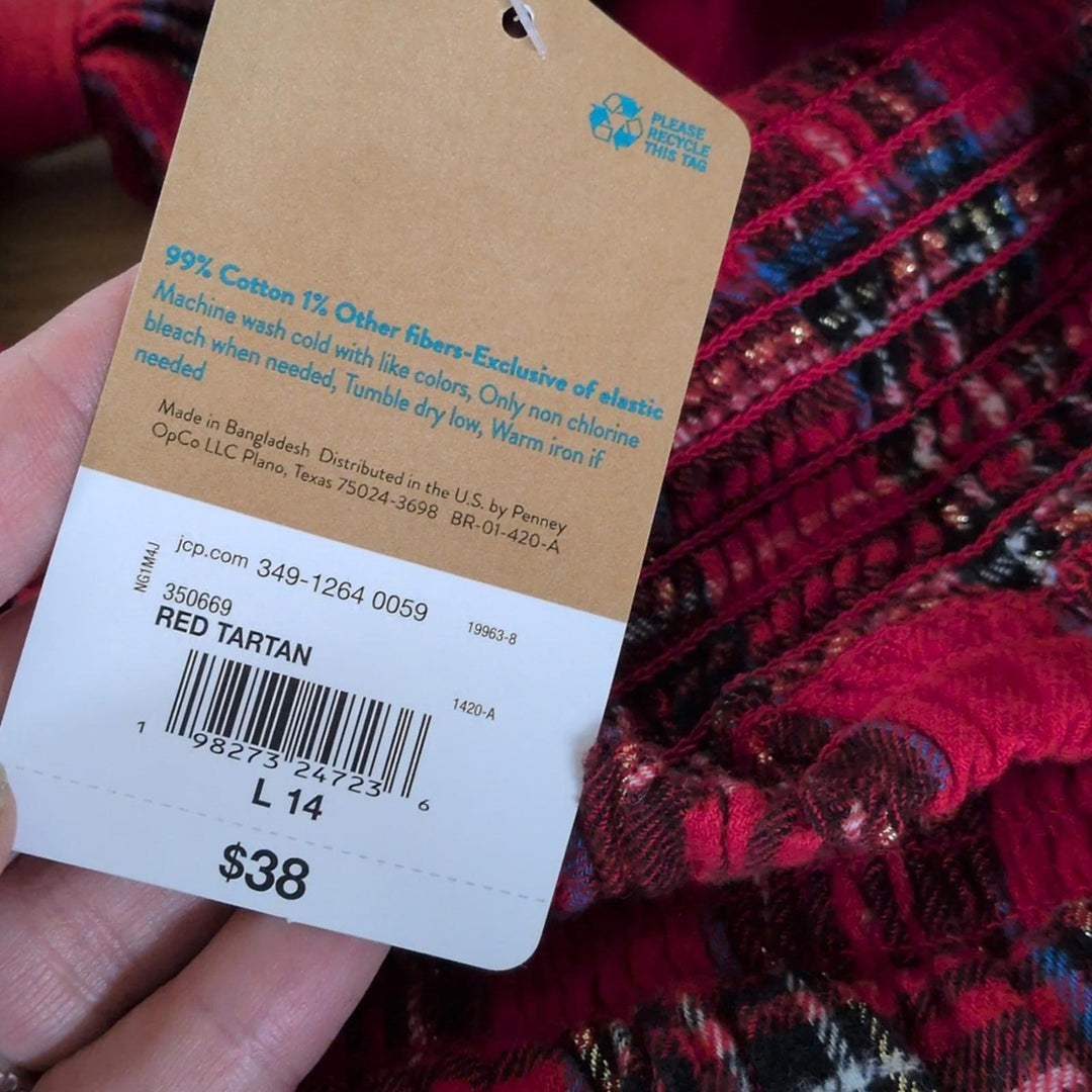 Thereabouts Girls Sparkle Tartan Plaid Dress - L /14