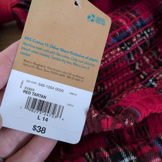 Thereabouts Girls Sparkle Tartan Plaid Dress - L /14