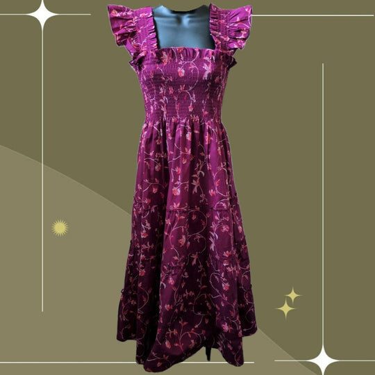 Hill House Home Ellie Nap Dress In Botanical Burgundy Floral - Extra Small