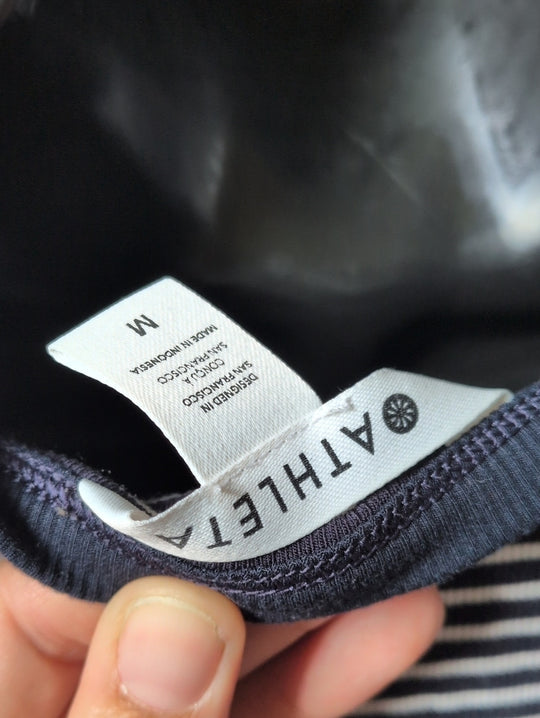 Athleta Navy And White Stripe Cropped Tee Size M