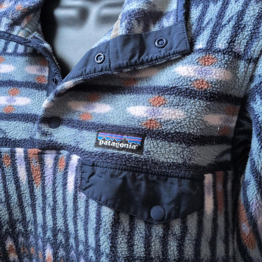 Patagonia Kuda Klash Blue Pattern Snap T Synchilla Sweatshirt - XS