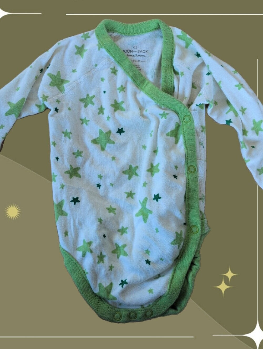 Hannah Anderson To The Moon And Back Green Stars Long Sleeve Onesie 6-12