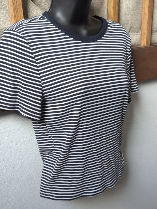 Athleta Navy And White Stripe Cropped Tee Size M