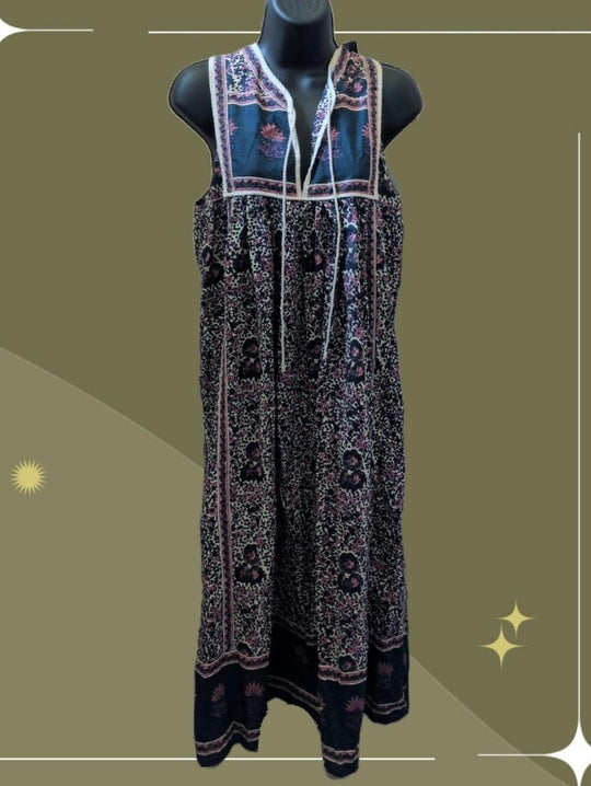 Fox In Gown Boho Block Print Floral Dress -  XS/S