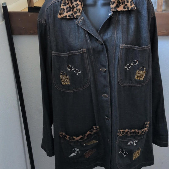 Casey Coleman Rare Embroidered Vintage Leopard Accessory Print Chore Jacket  - M/L