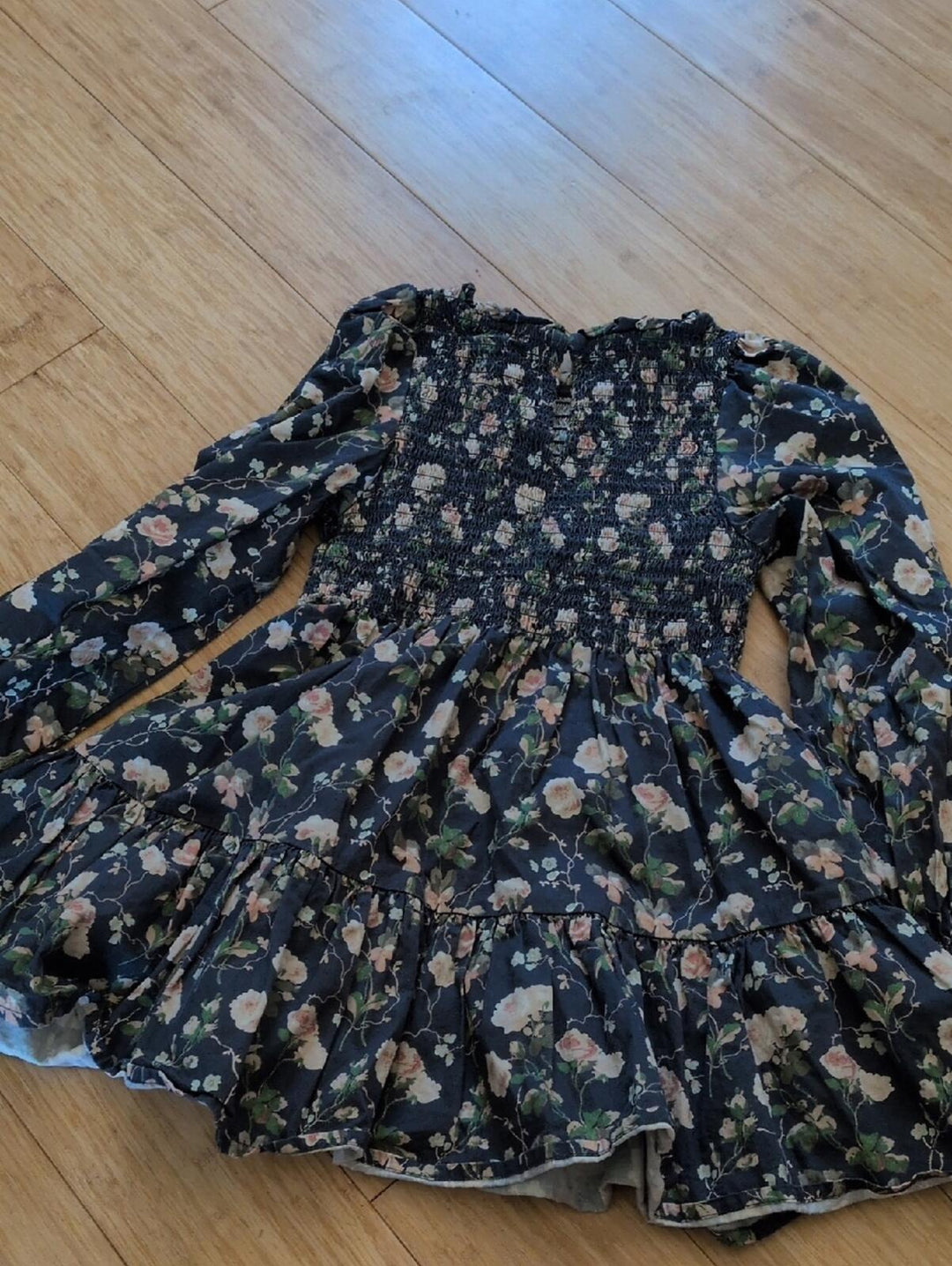Girls Hill House Viviana Long Sleeve Nap Dress In Navy Floral - 4/5